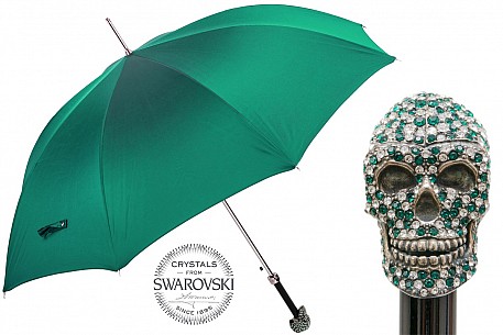 Deštník luxusní Pasotti Swarovski® Green Skull