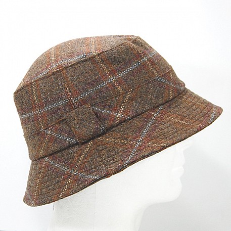 Klobouk Bucket Tartan v hnědé