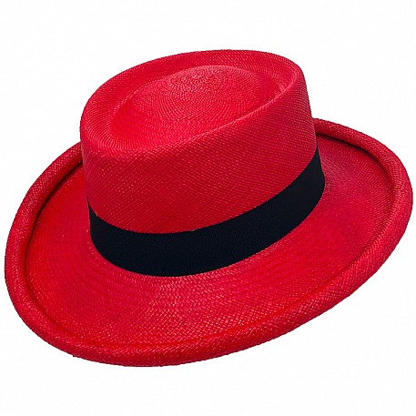 Dámský červený Panama klobouk curly