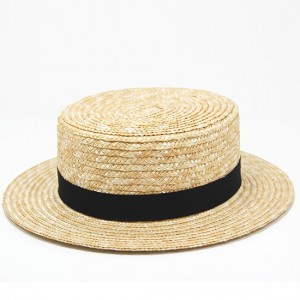 Letní slaměný klobouk Boater s černou stuhou