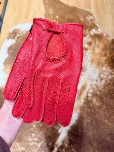 Kožené rukavice s perforací pánské červené 