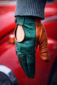 Pánské řidičské kožené rukavice zeleno-hnědé