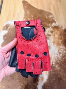 Pánské řidičské rukavice bezprsté dvoubarevné - červeno/černé